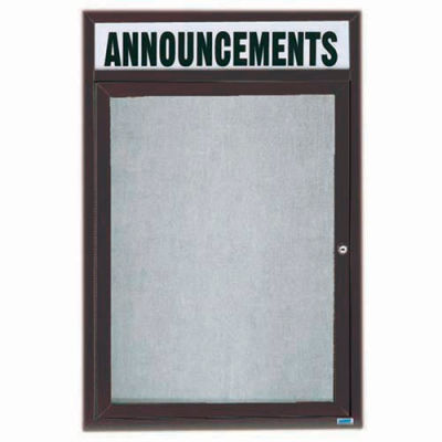 Aarco 1 Door Enclosed Alum Framed Bulletin Board w/ Header Bronze Anod. - 18"W x 24"H