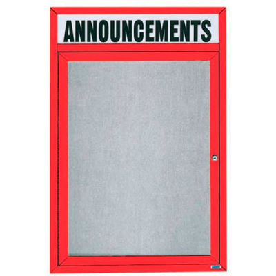 Aarco 1 Door Enclosed Alum Framed Bulletin Board w/ Header, Illum Red Pc - 18"W x 24"H