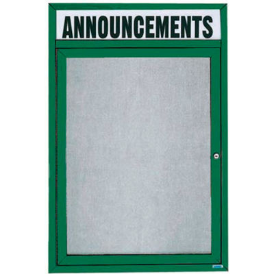 Aarco 1 Door Enclosed Alum Framed Bulletin Board w/ Header Green Pc - 24"W x 36"H