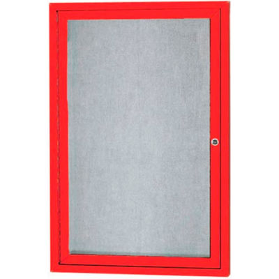 Aarco 1 Door Aluminum Framed Enclosed Bulletin Board Red Powder Coat - 24"W x 36"H