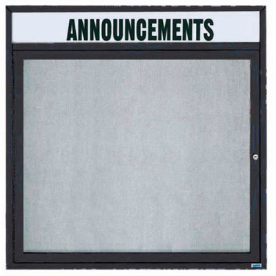 Aarco 1 Door Enclosed Alum Framed Bulletin Board w/ Header, Illum Black - 36"W x 36"H