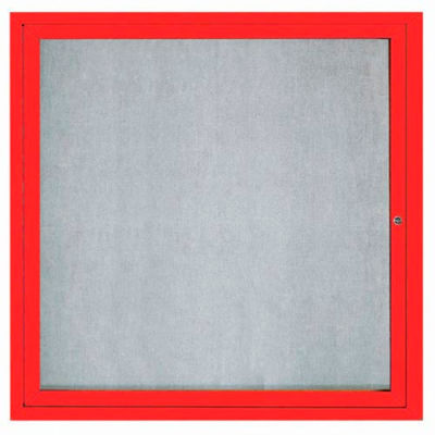 Aarco 1 Door Aluminum Framed Enclosed Bulletin Board Red Powder Coat - 36"W x 36"H