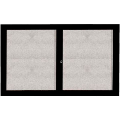 Aarco 2 Door Aluminum Framed Enclosed Bulletin Board Black Powder Coat - 60"W x 36"H