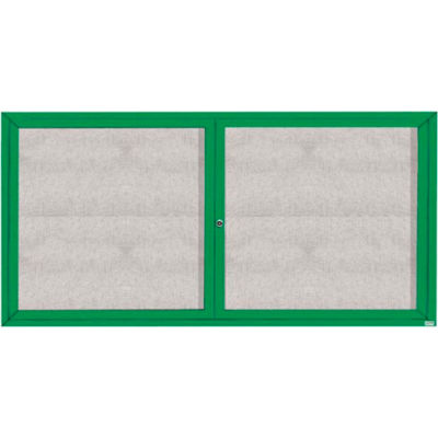 Aarco 2 Door Aluminum Framed Enclosed Bulletin Board Green Powder Coat - 72"W x 36"H