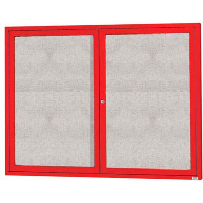 Aarco 2 Door Alum Framed Illum Enclosed Bulletin Board Red Powder Coat - 60"W x 48"H