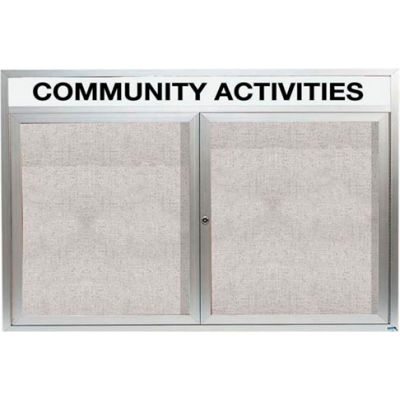 Aarco 2 Door Enclosed Alum Framed Bulletin Board w/ Header, Illuminated - 72"W x 48"H