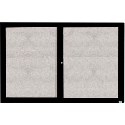 Aarco 2 Door Alum Framed Illum Enclosed Bulletin Board Black Powder Coat - 72"W x 48"H