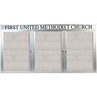 Aarco 3 Door Enclosed Alum Framed Bulletin Board w/ Header, Illuminated - 96"W x 48"H