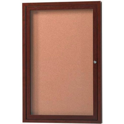 Aarco 1 Door Aluminum Frame Wood Look, Walnut Enclosed Bulletin Board - 18"W x 24"H