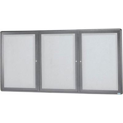 Aarco 3 Door Design Enclosed Bulletin Board Medium Grey - 72"W x 36"H