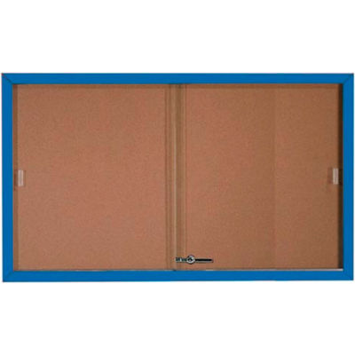 Aarco 2 Door Aluminum Framed Bulletin Boards w/ Sliding Door Blue Pc - 60"W x 36"H