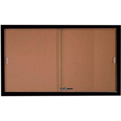 Aarco 2 Door Aluminum Framed Bulletin Boards w/ Sliding Door Black Pc - 60"W x 36"H
