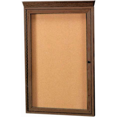 Aarco 1 Door Red Walnut Bulletin Board w/ Crown Molding - 24"W x 36"H