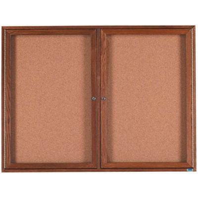 Aarco 2 Door Walnut Enclosed Bulletin Board - 48"W x 36"H
