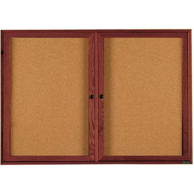 Aarco 2 Door Walnut Enclosed Bulletin Board - 60"W x 36"H