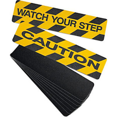 Aucun débusquage auto-adhésif de plancher anti-dérapant ne bandes 6" Wx24" L - Bande de sable jaune/noir - Watch Your Step
