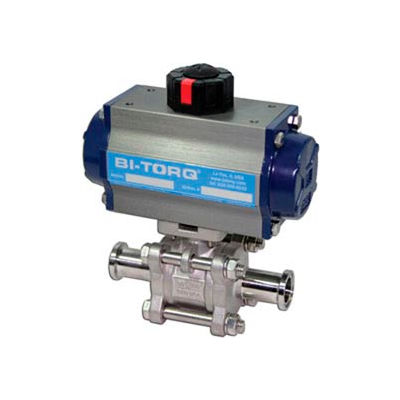 BI-TORQ 4" 3-Pc SS sanitaires bride vanne à bille fin W / Dbl. Acting Pneum. actionneur