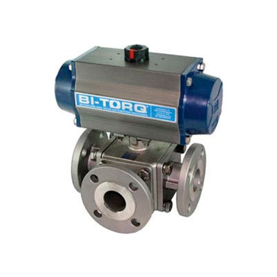 BI-TORQ 1" 3-Way L-Port SS # 150 bridé robinet à tournant sphérique W/Spring RET Pneum. actionneur