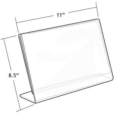 Azar Displays 112715 Horizontal Slanted L-Shaped Acrylic Sign Holder, 11" x 8.5"