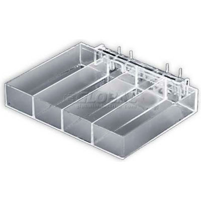 Azar Displays 225544 4-Compartment Tray For Pegboard/Slatwall, 9.375" x 1.5", Acrylic