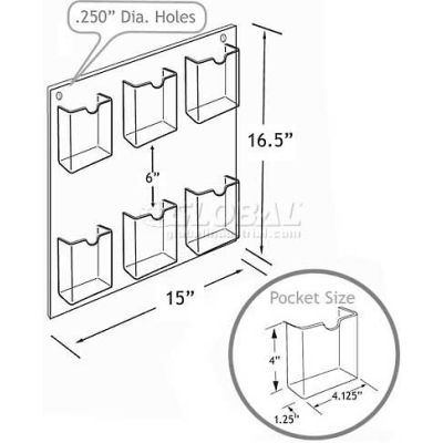 Porte-brochure mural de 252066 6 poches approuvé mondialement, 14,5 » x 16 »