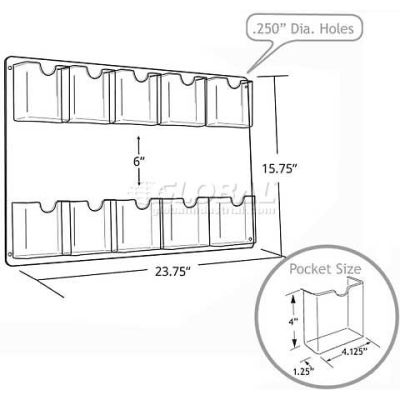 Azar Displays 252069 10-Pocket Wall Mount Brochure Holder, 23.75" x 15.75"