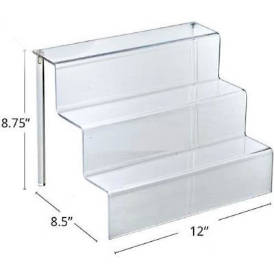 Azar Displays 326043 3-Tier Countertop Step Display, 12" x 8.75", Acrylic