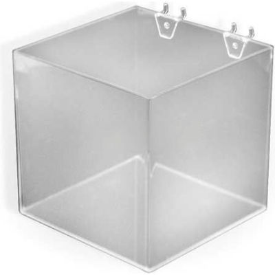 Azar Displays 556112 8" Wide Cube Bin For Pegboard/Slatwall, Acrylic, Clear