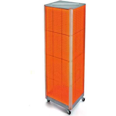 Azar Displays 700406-ORG Four-Sided Spinning Pegboard Floor Display W/ Wheels, 16" x 60", Orange