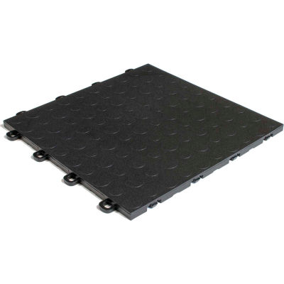 Block Tile B0US4230 Garage Flooring Interlocking Tiles, Coin Pattern, Black