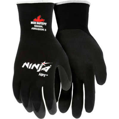 MCR Safety N9699M Ninja® HPT PVC Coated Nylon Gloves, 15 Gauge, Medium, Black