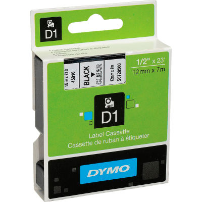 DYMO® D1 étiquettes Standard 1/2" noir sur transparent - Qté par paquet : 5