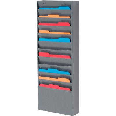 Global Industrial™ 11 Pockets - Medical Chart Hanging Wall File Holder - Gray