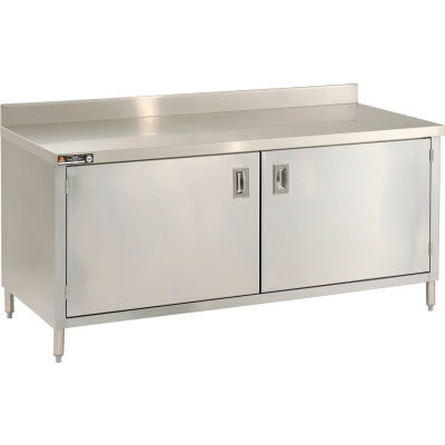 Aero Manufacturing 304 Stainless Steel Cabinet Table, 60 x 24", 4" Backsplash, Hinged Doors