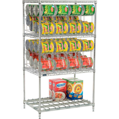 Nexel® CR2436DS Can Rack System, 3 Tier, Chrome, Bottom Dunnage Shelf, 36"W X 24"D x 66"H