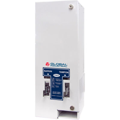 Global Industrial Sanitary Napkin & Tampon Dispenser, Free Vending, White Metal