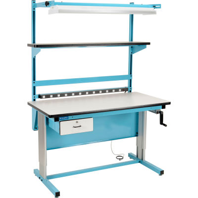 Global Industrial™ banc-dans-une-boîte atelier ergonomique, haut stratifié ESD, 60"Wx30"D, bleu