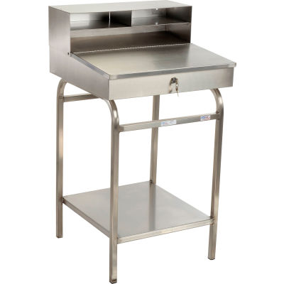 Winholt Shop Desk with Pigeonhole Riser 24"W x 22"D x 45"H Sloped Surface - Stainless Steel
