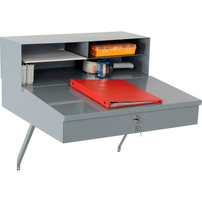 Global Industrial™ Wall Mount Shop Desk w / Pigeonhole Riser, 24"W x 22"D, Gris