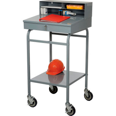 Winholt Mobile Open-Base Shop Desk RDMWN-3 with Pigeonhole Riser 24"W x 22"D x 48"H - Sloped - Gray