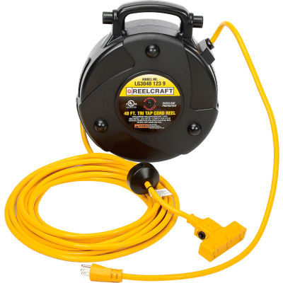 Reelcraft LG3040 123 9 12 AWG / 3 Cond x 40ft, 15 AMP, Triple Outlet, with Cord