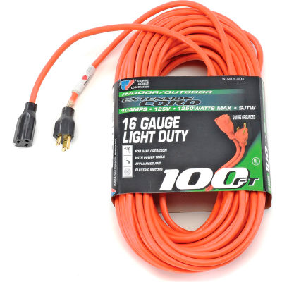 U.S. Wire 60100 100 Ft. Three Conductor Orange Extension Cord, 16/3 Ga. SJTW, 300V, 13A