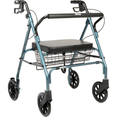 Heavy Duty Bariatric Rollator Walker with Large Padded Seat, Blue