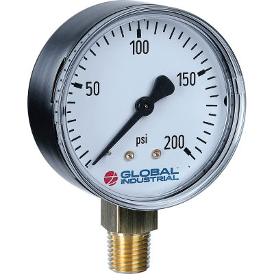 Global Industrial 2-1/2" Pressure Gauge, 200 PSI, 1/4" NPT LM, Steel