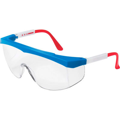 MCR Safety SS130 Stratos® Safety Glasses, Red/White/Blue Frame, Clear Lens