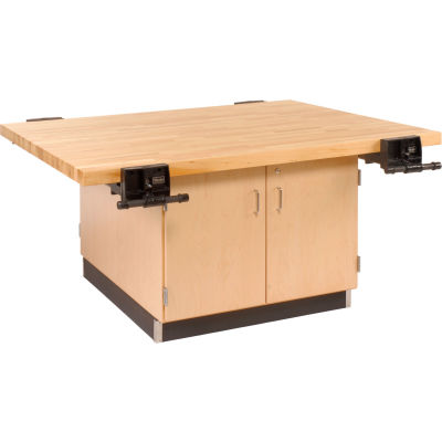 Diversified Spaces 4 Station Workbench, 4 Vises, 64"W x 54"D, Tan