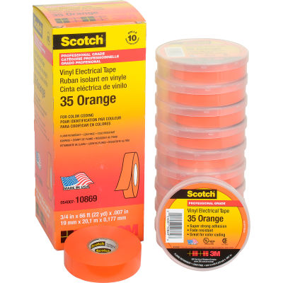 3M Scotch® Vinyl Ruban de codage couleur électrique 35-Orange, 3/4 » X 66' - Qté par paquet : 10