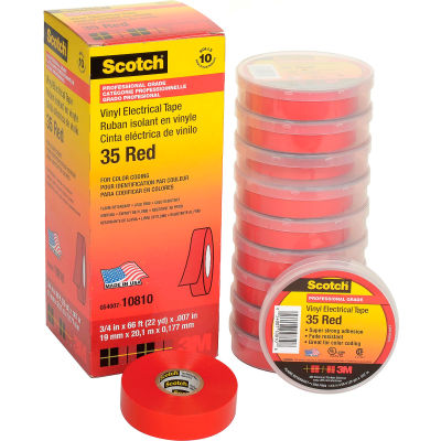 3m™ Scotch® Vinyl Ruban de codage couleur électrique 35-Rouge, 3/4 " X 66' - Qté par paquet : 10