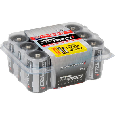 Emballage contractant de 12 piles Rayovac® Alkaline Ultra Pro™ D, qté par paquet : 12
