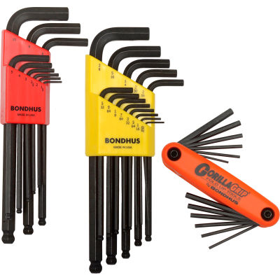 Bondhus 14130 Hex Key Triple Pack SAE, Metric W/ FREE Fold-Up Set